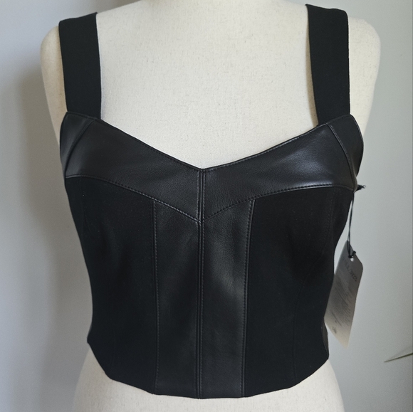 CAbi, New, Jet Black Bralette Faux Leather Ponte Knit Stretch Top Size Medium - Picture 5 of 12